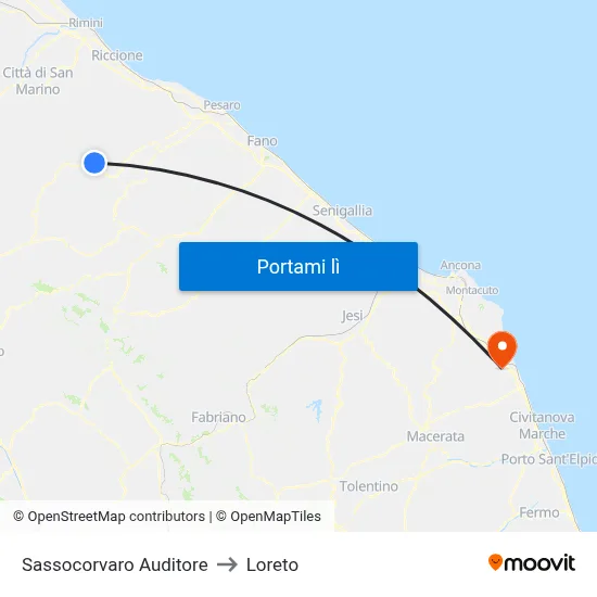 Sassocorvaro Auditore to Loreto map