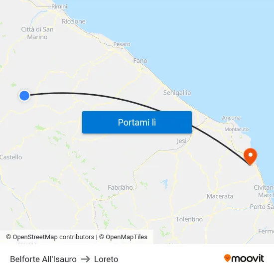 Belforte All'Isauro to Loreto map