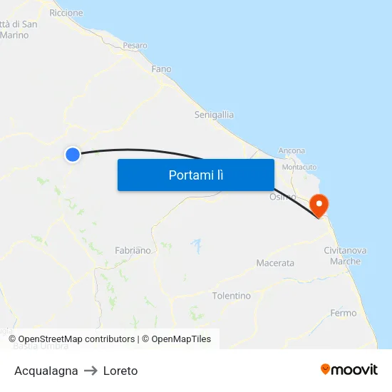 Acqualagna to Loreto map