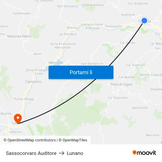Sassocorvaro Auditore to Lunano map