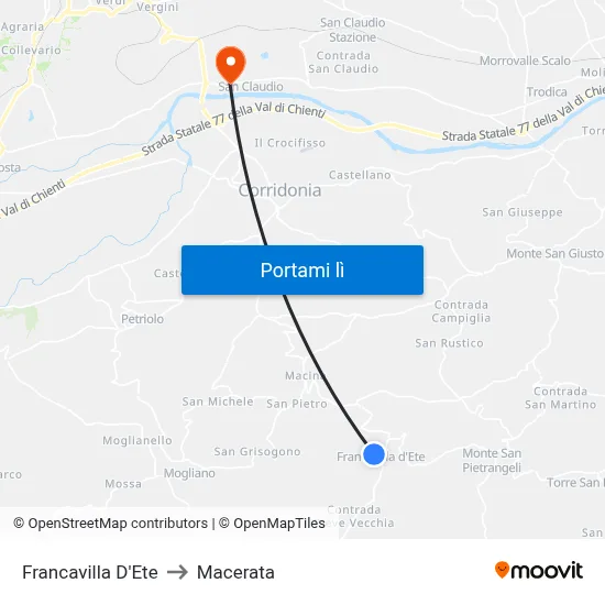 Francavilla D'Ete to Macerata map