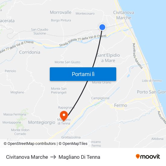 Civitanova Marche to Magliano Di Tenna map