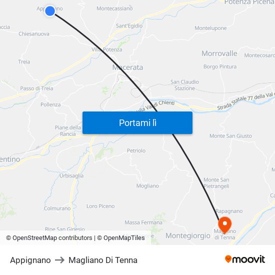 Appignano to Magliano Di Tenna map