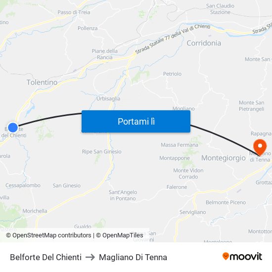 Belforte Del Chienti to Magliano Di Tenna map