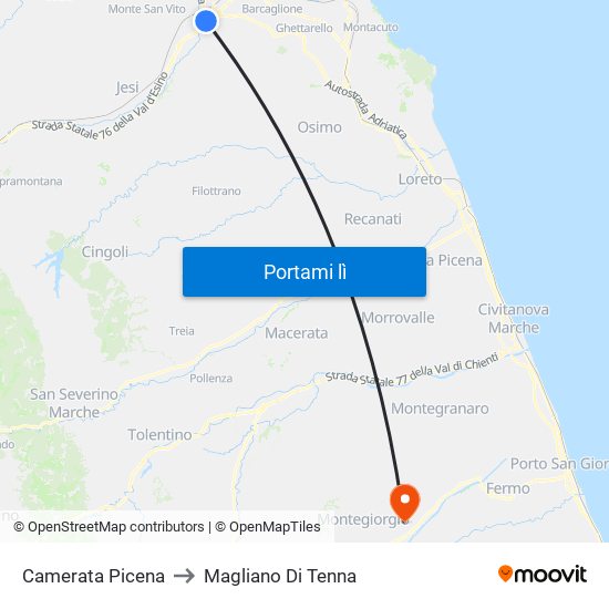 Camerata Picena to Magliano Di Tenna map