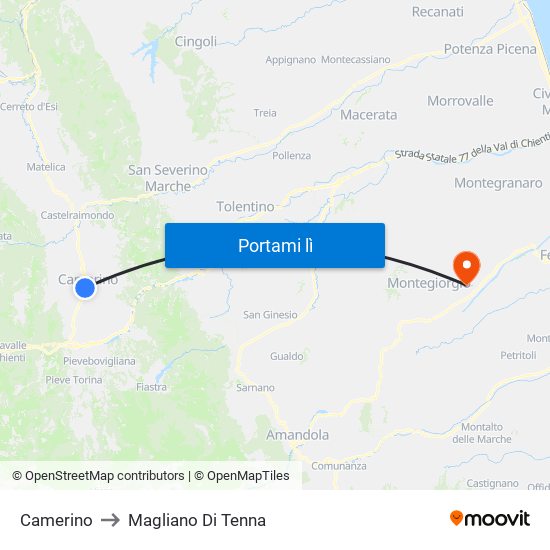 Camerino to Magliano Di Tenna map