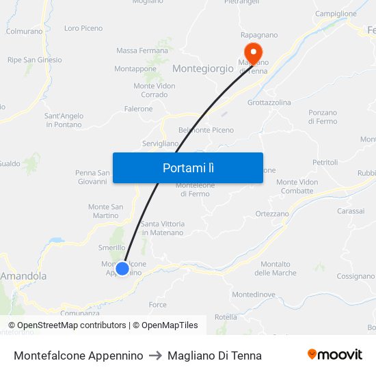 Montefalcone Appennino to Magliano Di Tenna map