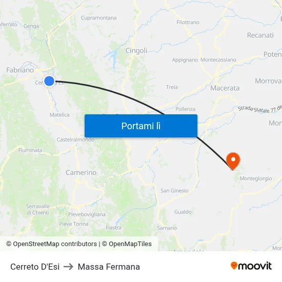 Cerreto D'Esi to Massa Fermana map