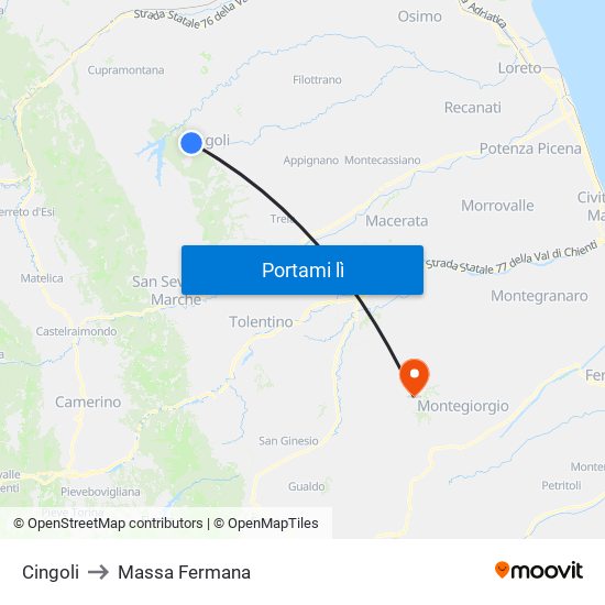 Cingoli to Massa Fermana map