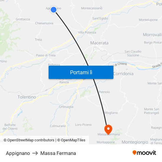 Appignano to Massa Fermana map