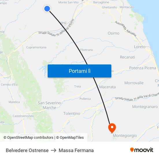 Belvedere Ostrense to Massa Fermana map