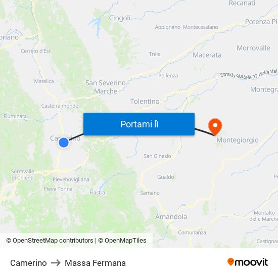 Camerino to Massa Fermana map