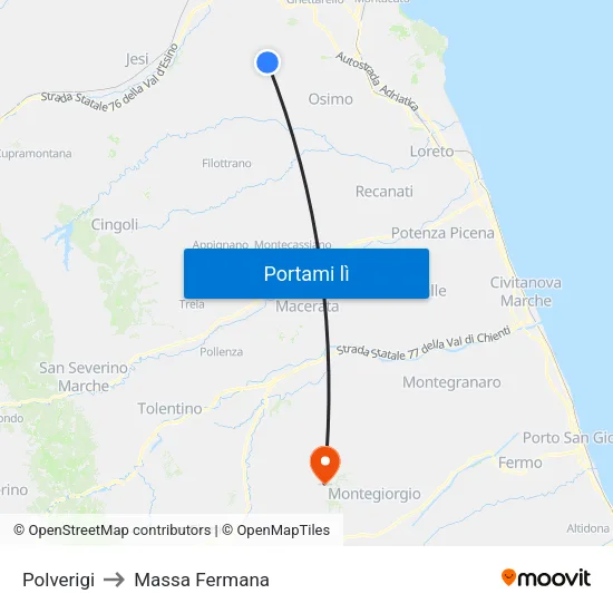 Polverigi to Massa Fermana map