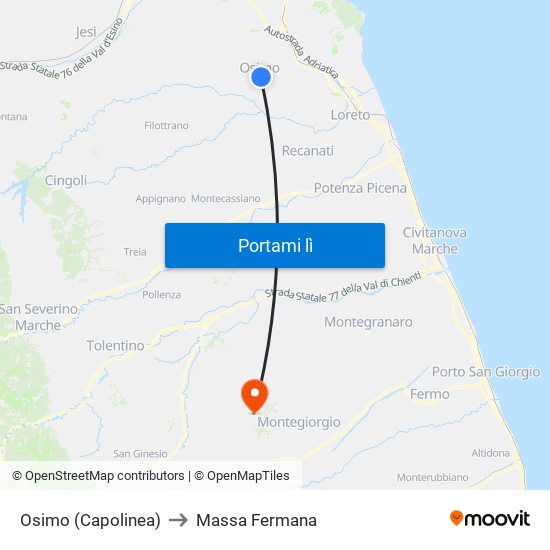 Osimo (Capolinea) to Massa Fermana map