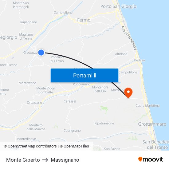 Monte Giberto to Massignano map