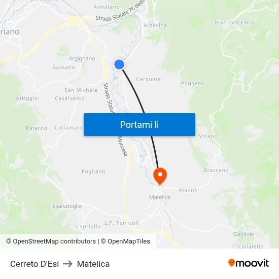 Cerreto D'Esi to Matelica map