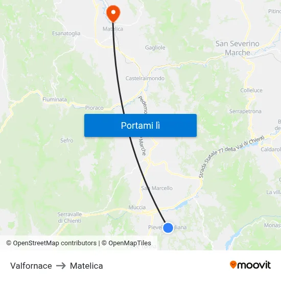 Valfornace to Matelica map