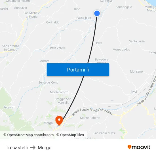 Trecastelli to Mergo map