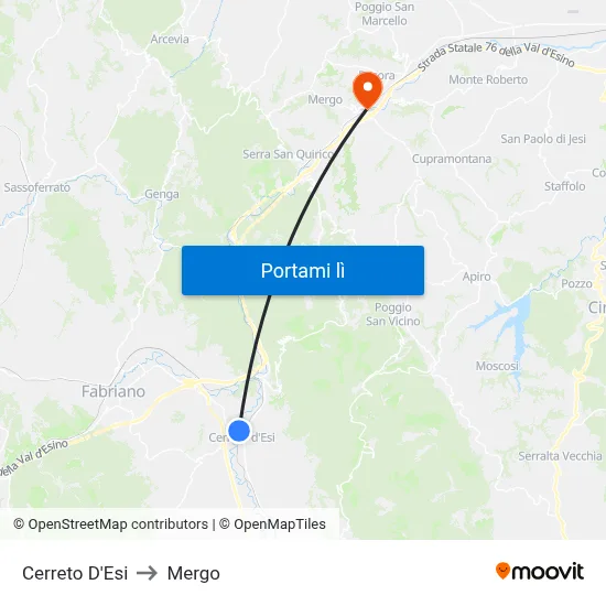 Cerreto D'Esi to Mergo map