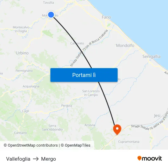 Vallefoglia to Mergo map