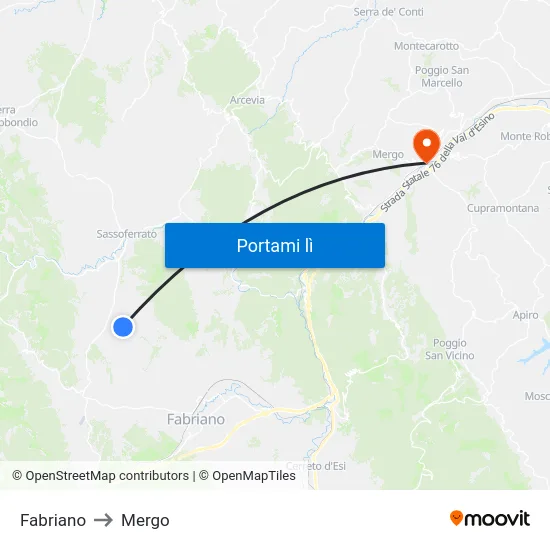 Fabriano to Mergo map