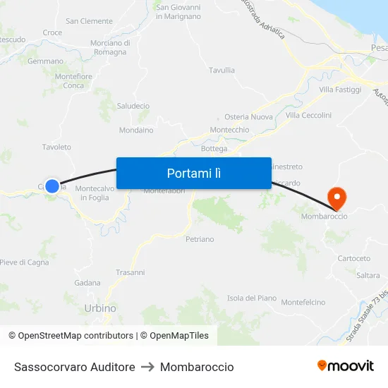 Sassocorvaro Auditore to Mombaroccio map