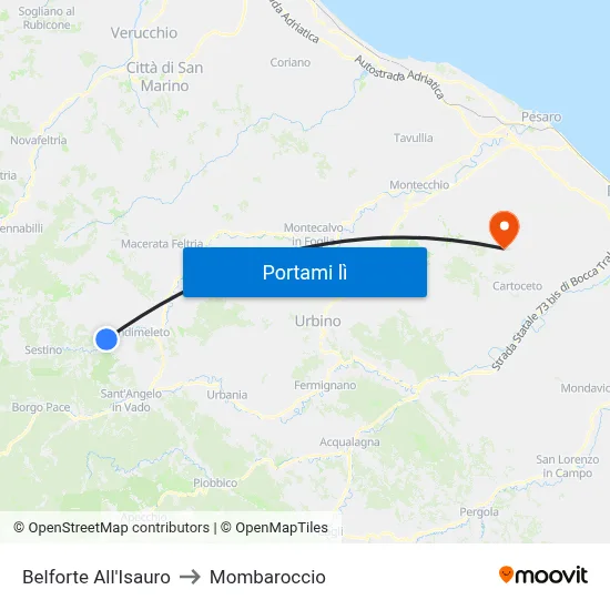 Belforte All'Isauro to Mombaroccio map