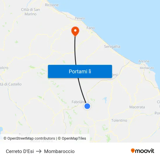 Cerreto D'Esi to Mombaroccio map