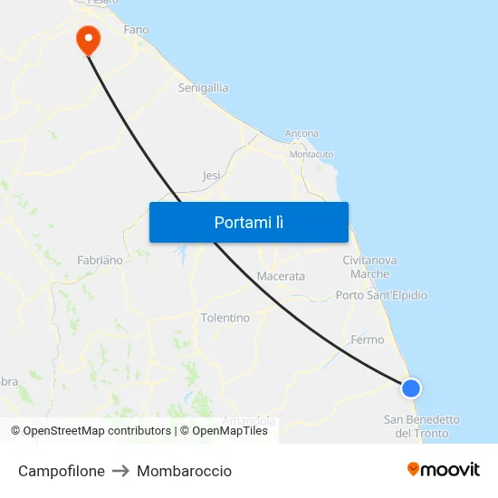 Campofilone to Mombaroccio map