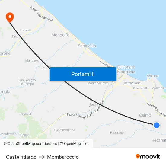 Castelfidardo to Mombaroccio map