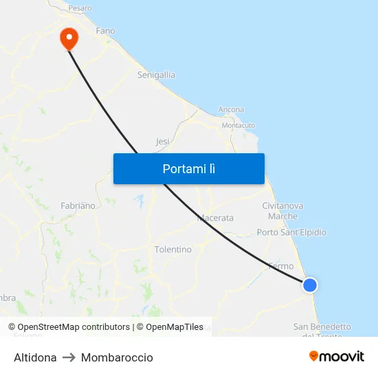 Altidona to Mombaroccio map