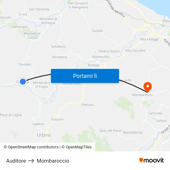 Auditore to Mombaroccio map