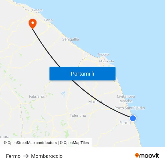 Fermo to Mombaroccio map