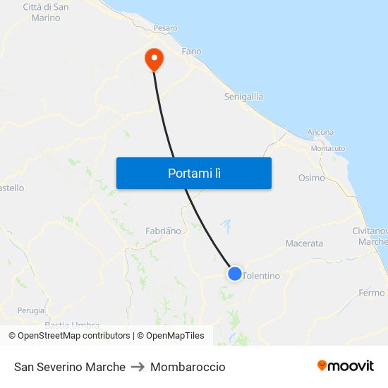 San Severino Marche to Mombaroccio map