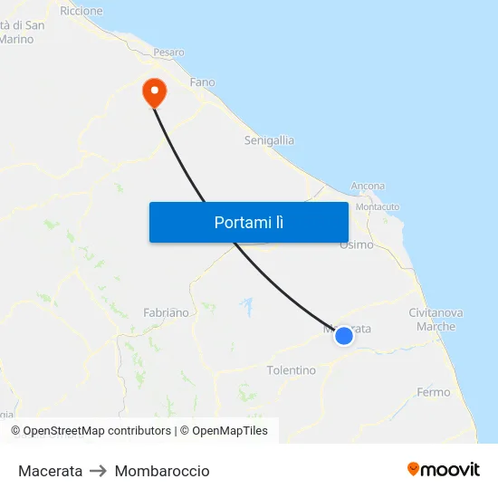 Macerata to Mombaroccio map
