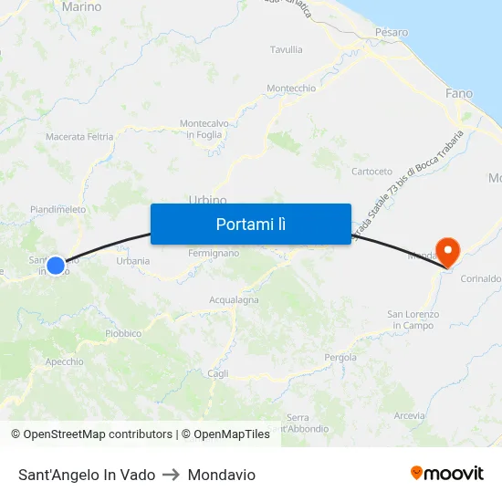 Sant'Angelo In Vado to Mondavio map