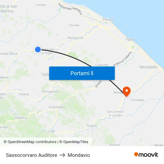 Sassocorvaro Auditore to Mondavio map