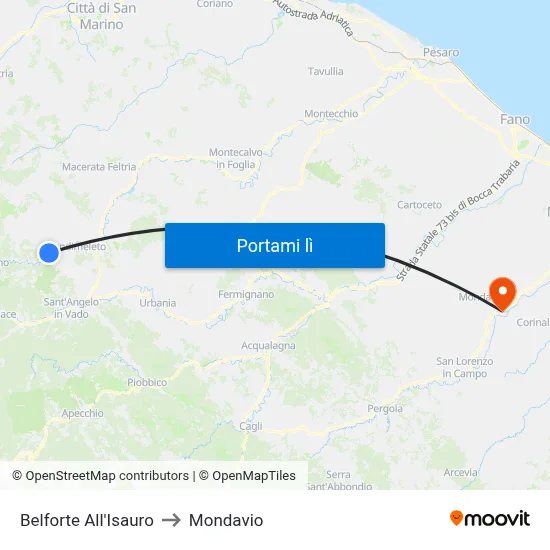 Belforte All'Isauro to Mondavio map