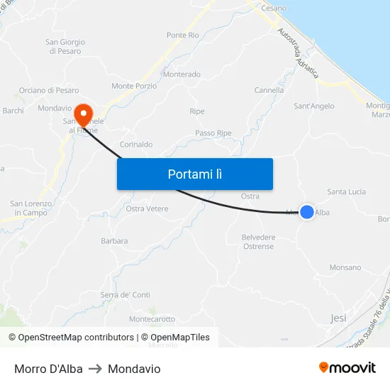 Morro D'Alba to Mondavio map
