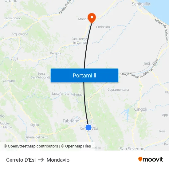 Cerreto D'Esi to Mondavio map