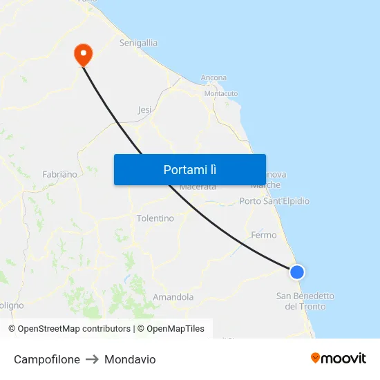 Campofilone to Mondavio map