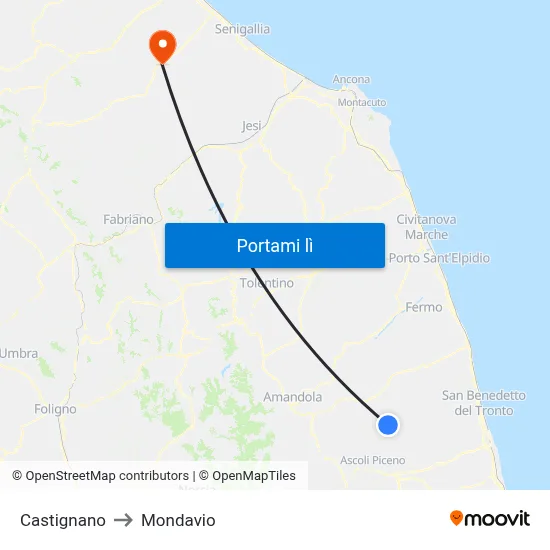 Castignano to Mondavio map