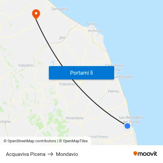 Acquaviva Picena to Mondavio map