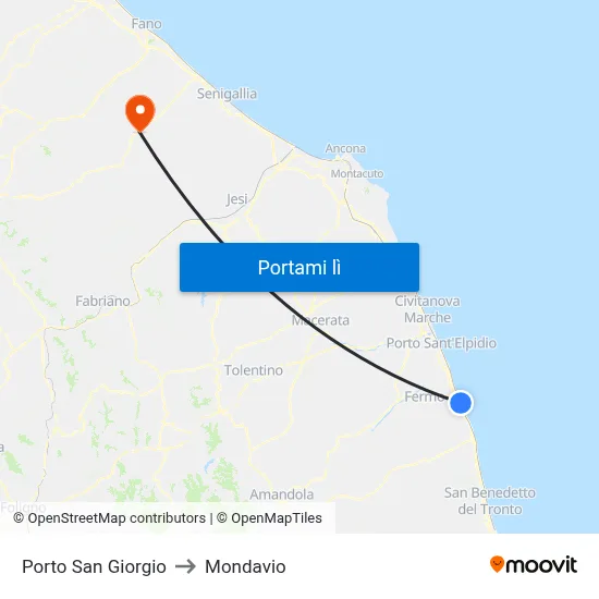 Porto San Giorgio to Mondavio map