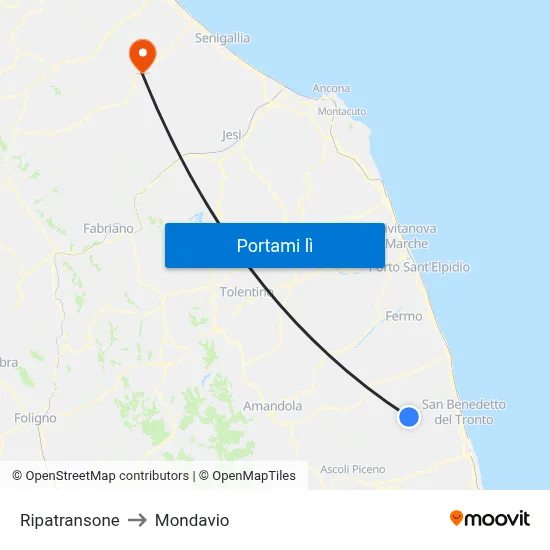 Ripatransone to Mondavio map