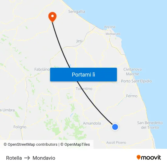 Rotella to Mondavio map