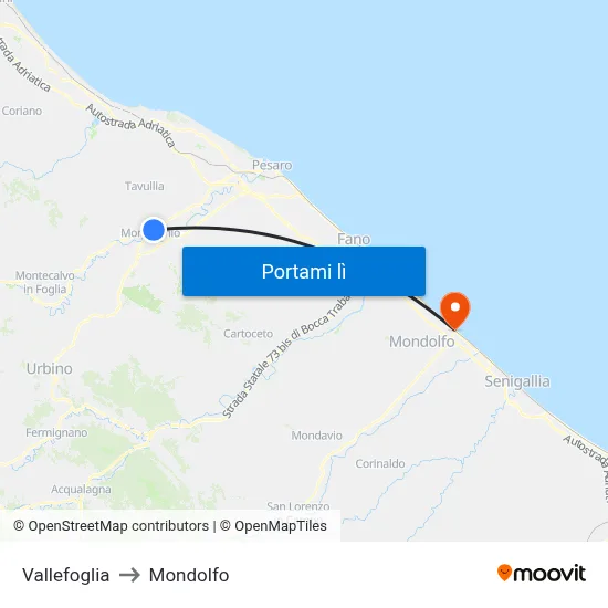 Vallefoglia to Mondolfo map