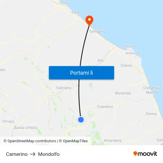 Camerino to Mondolfo map
