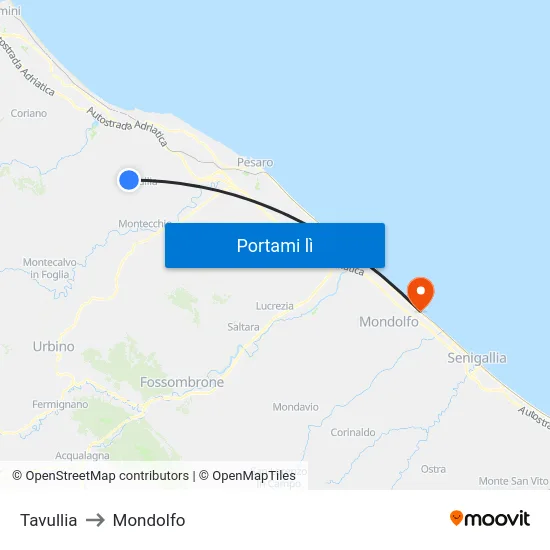 Tavullia to Mondolfo map