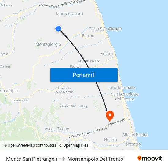 Monte San Pietrangeli to Monsampolo Del Tronto map
